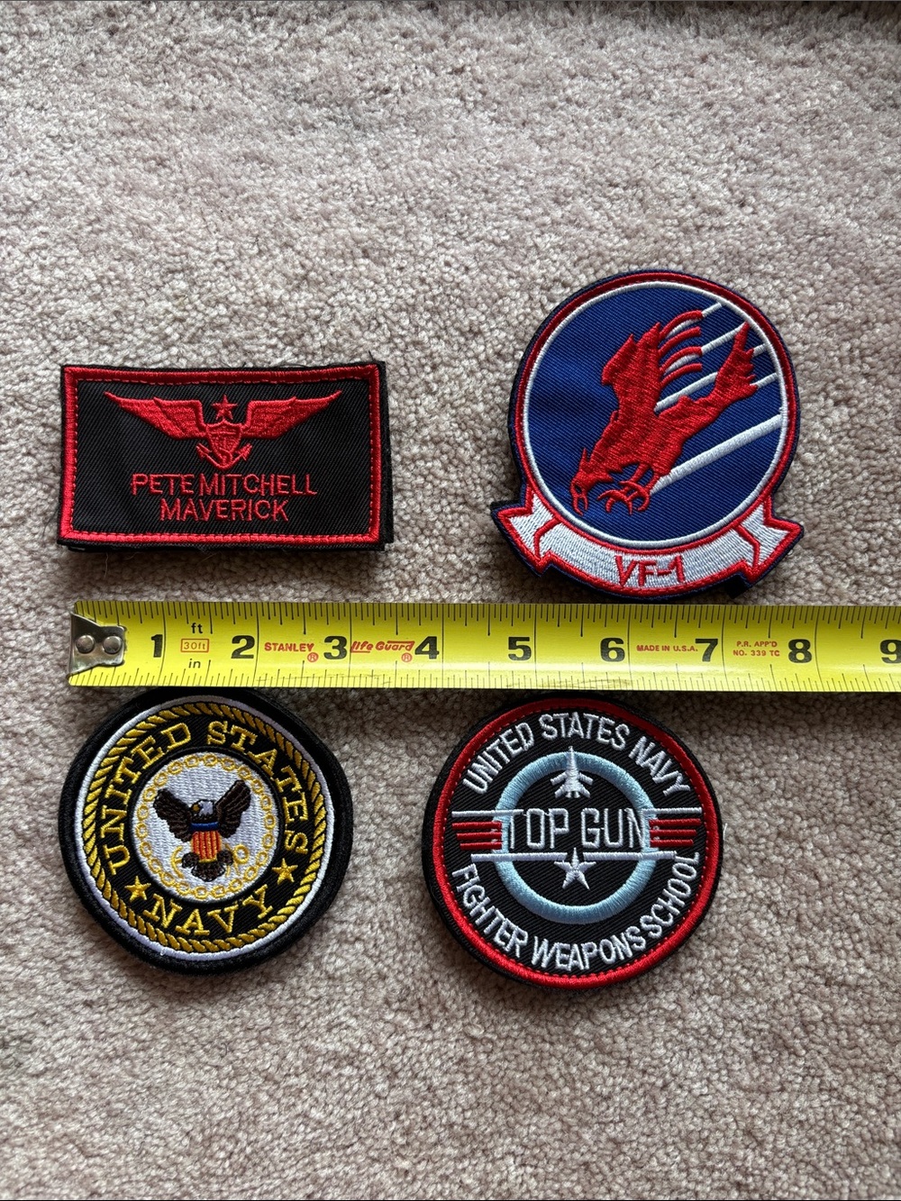 Top Gun & Navy Embroidered Patch Set - Red, Blue, Black, Yellow - Picture 3 of 3